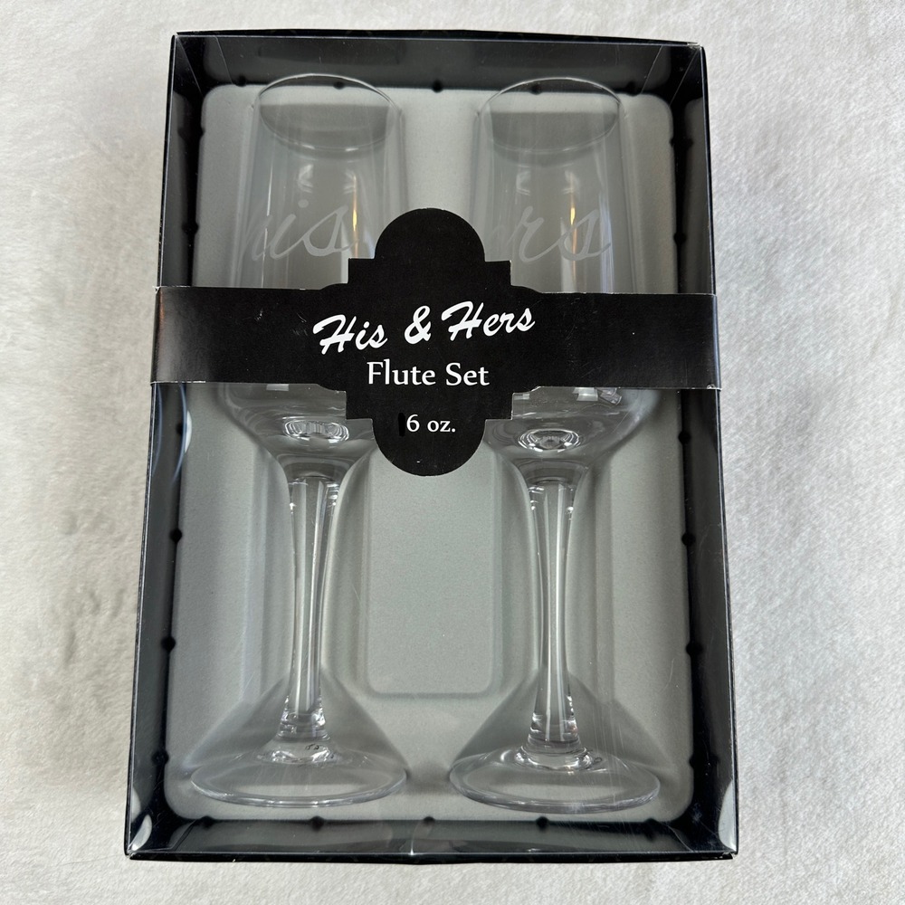TMD Holdings His &‎ Hers Champagne Flute Set 6 oz Etched Glass Wedding Gift 2pc